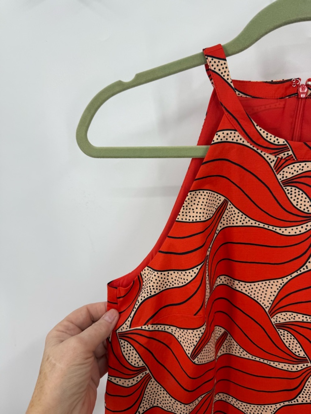 Ann Taylor Cotton blend Red Leaf Swirl Halter Dress 2 - Picture 9 of 9